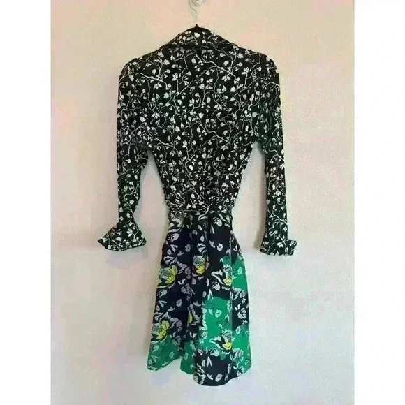 Diane von Furstenberg Amelianna 3/4 Sleeve Wrap Dress Cotton Silk Blend Sz 10 - Picture 2 of 7